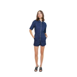 Blauwe Katoenen Jumpsuit Met Korte Mouwen Voor Dames F.A.M. Paris Dolce
