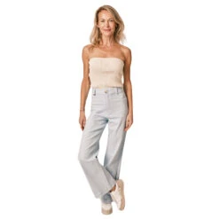 Damesjeans Met Hoge Taille En Uitlopende Stretchkatoenen Babyblauwe Jeans F.A.M. Paris Fauve