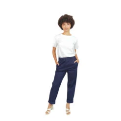 Dames Marineblauwe Stretch Katoenen Comfort Mom Jeans F.A.M. Paris France