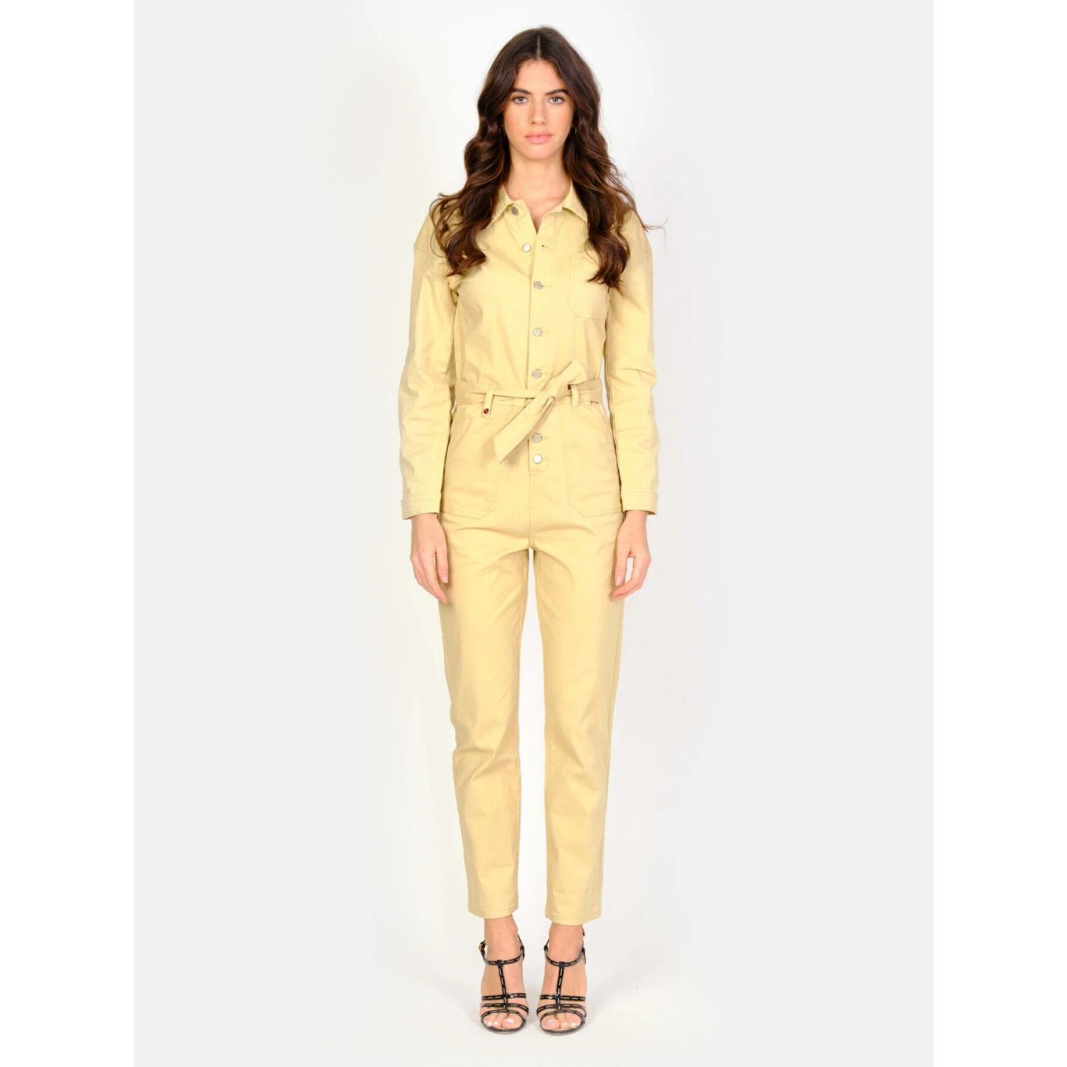 Damesjumpsuit In Geel Stretchkatoen Met Lange Mouwen F.A.M. Paris Doria 2 Damesjumpsuit In Geel Stretchkatoen Met Lange Mouwen F.A.M. Paris Doria - Afbeelding 2