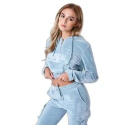 Sweatshirt Capuchon Court Fluwelen Vrouw Project X Paris -URBAN CLASSICS WINKEL project x paris f222139 bp bleu gris 2