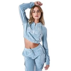 Sweatshirt Capuchon Court Fluwelen Vrouw Project X Paris -URBAN CLASSICS WINKEL project x paris f222139 bp bleu gris 3