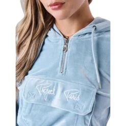 Sweatshirt Capuchon Court Fluwelen Vrouw Project X Paris -URBAN CLASSICS WINKEL project x paris f222139 bp bleu gris 5