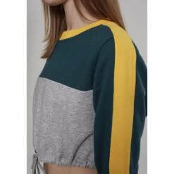 URBAN CLASSICS Woman's Urban Classic 3-tone Stripe Crew T-shirt -URBAN CLASSICS WINKEL tb1987 01324 tb1987 m15 01324grey jasper chrome yellow