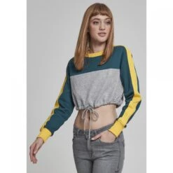 URBAN CLASSICS Woman's Urban Classic 3-tone Stripe Crew T-shirt -URBAN CLASSICS WINKEL tb1987 01324 tb1987 m4 01324grey jasper chrome yellow